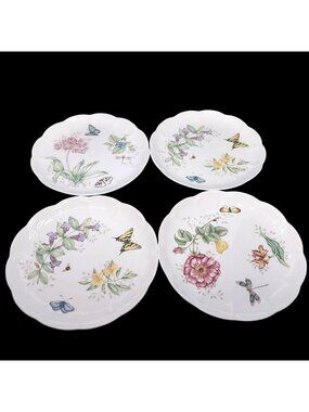 Set Of 4 Lenox Butterfly Meadow Floral Dinner Plates 10.75"